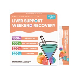 Venture Pal Liver Support Electrolyte Powder, Milk Thistle + Ginger & Turmeric, Sugar-Free & Gluten-Free, Grapefruit, 12 Sticks