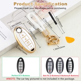 PIFOOG for Nissan Key Fob Cover Altima Rogue Sentra Murano Armada Pathfinder Accessories 4 Buttons Soft TPU White Gold Car Keys Case Shell Protecor Girly Women Cute