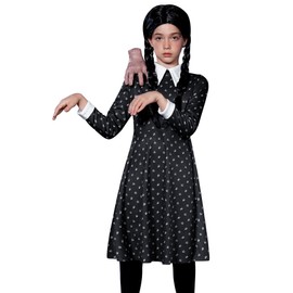 BesserBay Kids Girl's Peter Pan Collar Wensday Addmss Outfit Aline Casual Flare Skater Dress Long Sleeve 10 Years