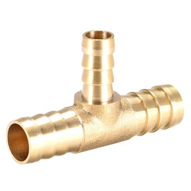 sourcing map Tee Brass Barb Fitting Reducer 3 Way, Fit Hose ID 14mm x 10mm x 14mm