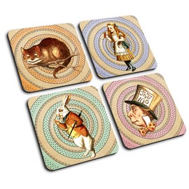 Alice Coasters In Gift Box, with White Rabbit, Mad Hatter and Cheshire Cat