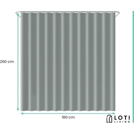 Loti Living Anti-Mould Shower Curtain, 180 x 200 cm, Grey, Waterproof Polyester, Includes Rings, Shower Curtains, Anti-Mould, Shower Curtain, Bath, Shower Curtain, Grey