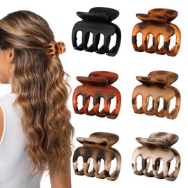 USDNICE Small Matte Hair Claw Clips for Thin Hair, 6 Pack, Tortoiseshell