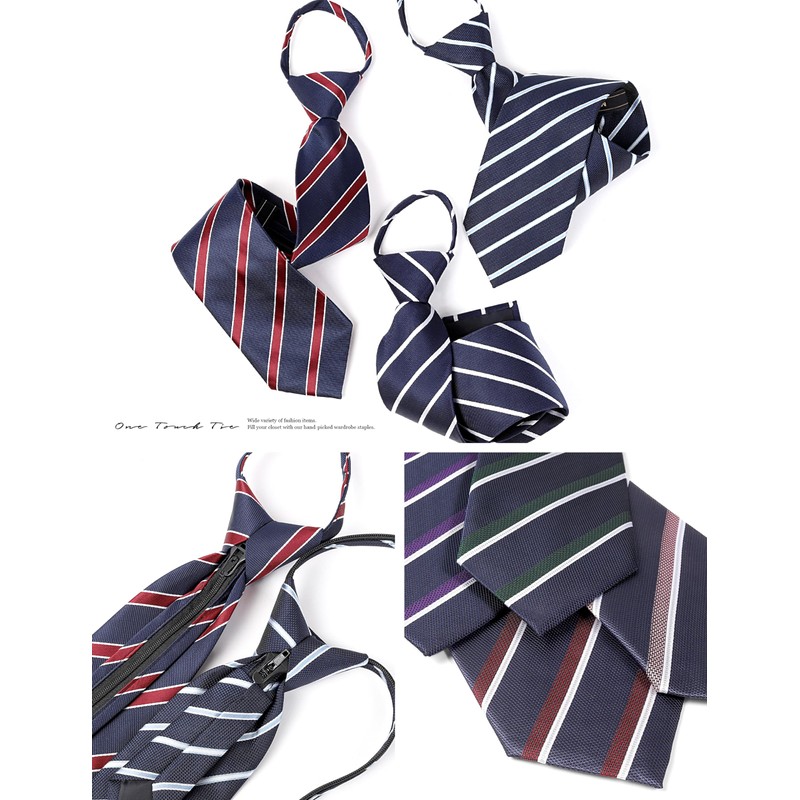M.H.A.style One-Touch Necktie with Dimples, Striped, No Tie Tie, Easy
