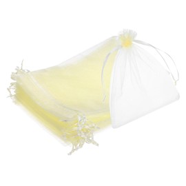 sourcing map 25pcs Organza Bags 15x20cm Drawstring Favor Pouches Sheer Mesh Bag for Gift Jewelry Wedding Party Christmas Candy Cream White