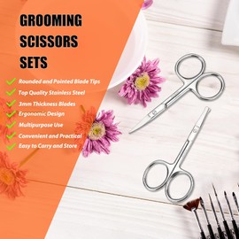Tijeras de aseo pequeñas para cabello facial para hombres y mujeres – cejas, cabello de nariz, bigote, barba, pestañas, kit de recorte de orejas – Cortadores de punta de seguridad curvados