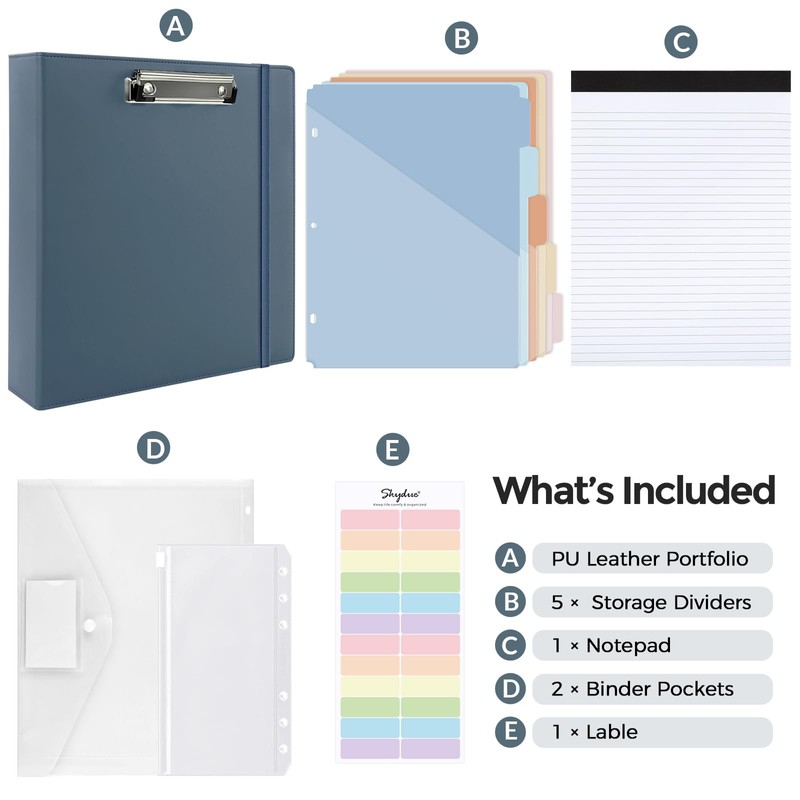SKYDUE 3 Ring Binder with Clipboard, 2 Inch Heavy Duty