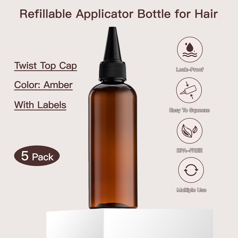 Tekson Hair Color Applicator Bottles, 5 Pack Refillable Squeeze Bottle,