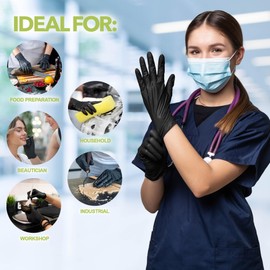 Inspire Black Nitrile Disposable Gloves | 4.5 Black Nitrile Disposable Gloves | 4.5 Nitrile Chemical Resistant Medical Cooking Cleaning Disposable Black Gloves (Black - Case Of 1000, Large)