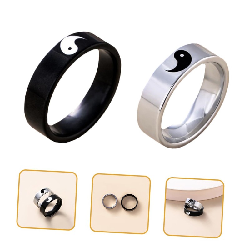 COHEALI 2sets Yin Ring Set Couples Ring for Him and