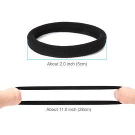 50PCS Black Hair Ties for Women, Cotton Seamless Hair Bands, Elastic Ponytail Holders, No Damage for Thick Hair, 2 Inch in Diameter, by Qarwayoc