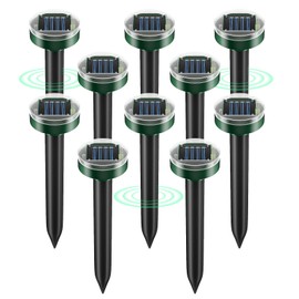 10 Pack Mole Repellent Solar Powered, Upgrade IP65 Waterproof Ultrasonic Deterrent Stake, Gopher Vole Repellent for Lawn Garden Yard, Repellent Rat, Squirrel, Skunk, Mole