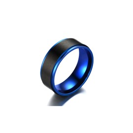Xusamss Fashion Blue Black Stainless Steel Band Ring(Blue Black(9))