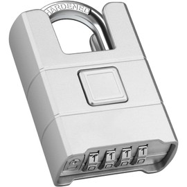 Anti-Cut Heavy Combination Lock, 54 mm Heavy Duty Padlock with 8 mm Thick Shackle, Hidden 4-Digit Combination Lock, One Button Unlock, Weatherproof Theft Proof - Silver