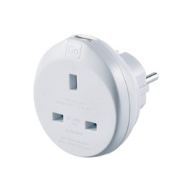Go Travel Earthed UK to EU European Adaptor Convertor inc USB (Adapter Ref 625)