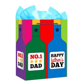 FaCraft Fathers Day Gift Bag - 11.5" Medium Happy Fathers Day Paper Gift Bag with Tissue Paper and Handle Gift Bag for Fathers Day Dad Stepdad Grandfather Husband