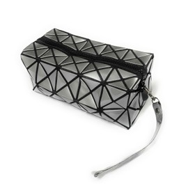 High Gloss Foldable Geometric Pencil Case Wash Bag Makeup Wrist Bag Xmas Gift (Metallic Silver)