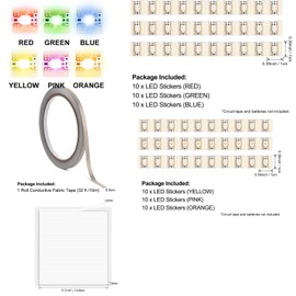 OTCRAFT 60Pcs/Set LED Circuit Stickers Red Blue Green Yellow Orange Pink and Rainbow Blink; Light Craft Kit for Making Light-Up Cards Scrapbook Decoration Light-up Projects (6 Colors)