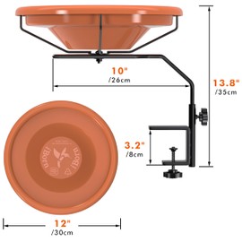 iBorn Bird Bath for Outside,Deck Mounted Bird Bath 12in,Bird Baths for Outdoors with Adjustable Clamp 3.2in,BPA-Free Bowl,360°Swivel & Adjustable Height Bracket,Detachable,1 Pack（Not Include Fountain）
