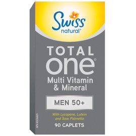 Swiss Natural Total One Multi Vitamin & Mineral | Men 50+ with Lycopene, Lutein and Saw Palmetto | Daily Maintenance for Overall Health | No Preservatives or Dairy | 90 Caplets