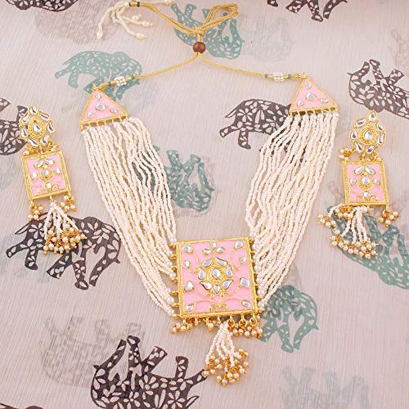 Aheli Indian Traditional Enamel Faux Pearl Strand Collar Aretes Bollywood