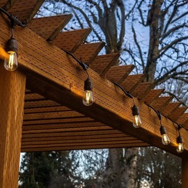 TRP Vintage-Style 24 Sockets Black Finish Plastic Material Solar Outdoor Lights String 1.65 in. D X 600 in. L X 50 in. W X 3.86 in. H Size, Clear Blub Multi-Directional | Cozy Glow Highly Durable