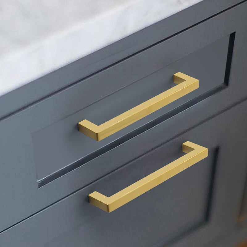 Goldenwarm Golden Furniture Handles in Stainless Steel, LSJ12GD, Square Tube