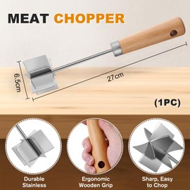 BelleFlair Stainless Steel Meat Chopper, 28 cm Mince Masher with Wooden Handle for Ground Beef, Heat Resistant Potato Masher, Multi-Use Meat Mincer Tool.