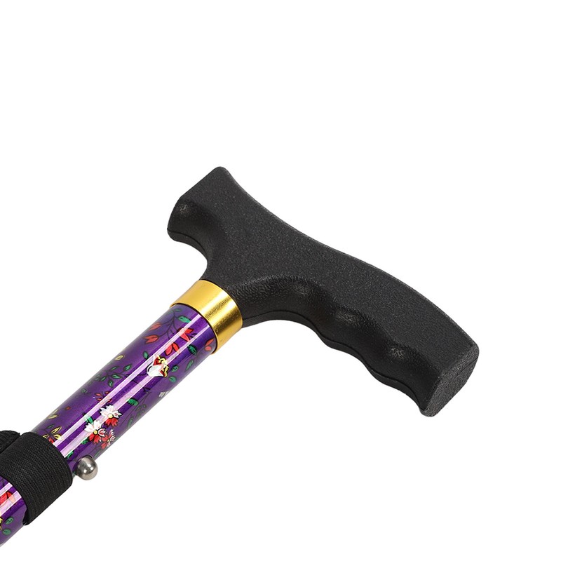Folding Walking Cane T Handle Adjustable Height Print Folding Cane