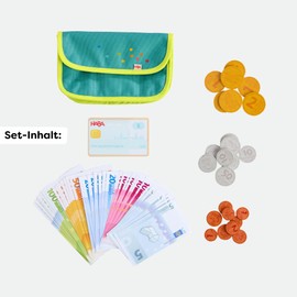 HABA Creative Play Money Set - Wallet for Children with Wooden Coins, Banknotes & Play Money - Promotes Number Comprehension & Role Play - from 3 Years - 2011830001