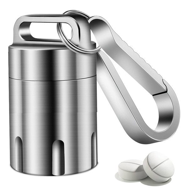 TISUR TISUR Titanium Small Pill Holder Keychain, Portable Pill Case