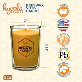Hyoola Beeswax Votive Candles - Handmade, All Natural, 100% Pure Unscented Bee Wax Candle - Decorative, Golden Yellow 3 oz. Beeswax Candle - 30 Hour Burn Time