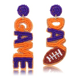 NLCAC Game Day Beaded Earrings Statement Game Day Football Dangle Earrings Game Team Spirit Earrings Sports Fan Jewelry Gifts for Women (Blue Orange)
