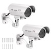 QWORK® 2 Pack Silver Dummy Security Cameras with Red Flashing