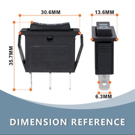 Innfeeltech 6 Pcs Mini Rocker Switch Black KCD3-101 3 Pin 3 Position Toggle Switch with 6 Waterproof Caps ON-OFF-ON