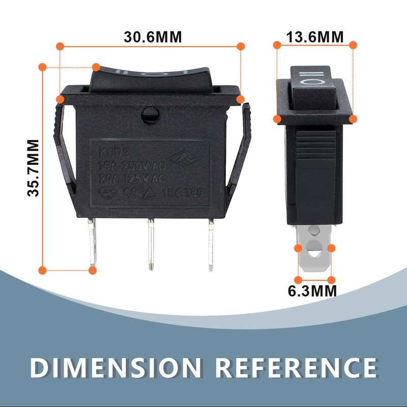 Innfeeltech 6 Pcs Mini Rocker Switch Black KCD3-101 3 Pin