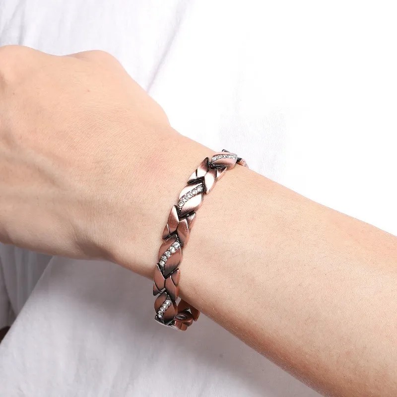 Pulsera De Terapia Cobre Puro Magnética Zircón Para Mujer Marrón