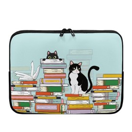 TSOVTHRID Cartoon Cat Book Pattern Lap Top Case 10 Inch, Lightweight Green Laptop Pouch Computer Bag Case Sleeve Cover
