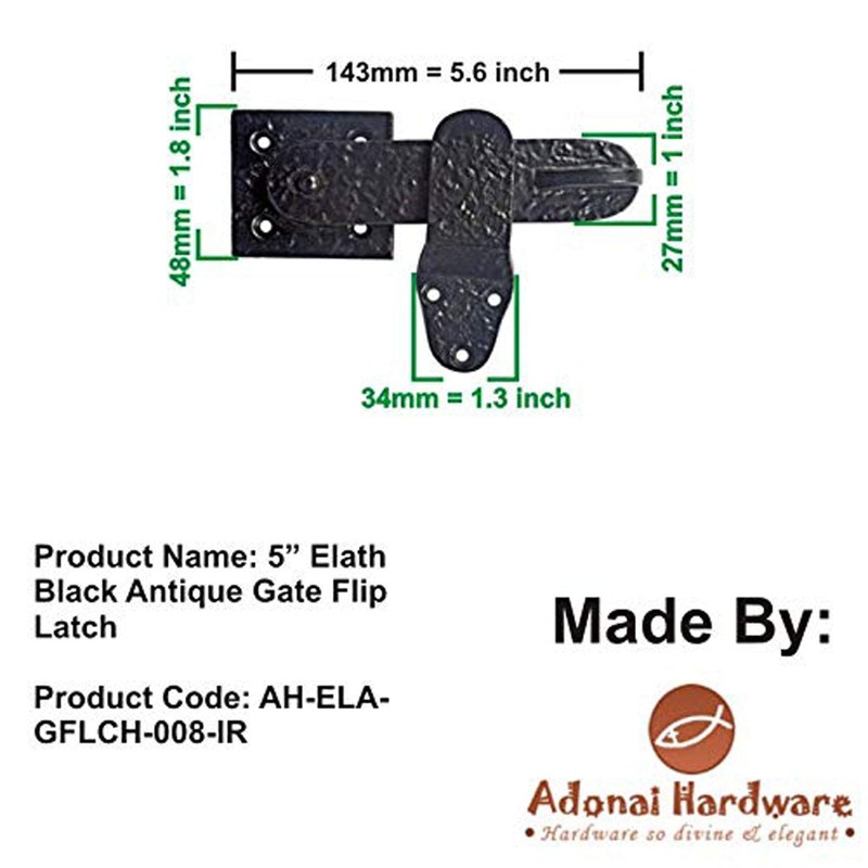 Adonai Hardware 5" Elath Black Antique Gate Flip Latch