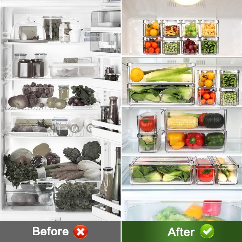 ZIJUND 14 Pack Fridge Organizer, Stackable Refrigerator Organizer Bins with