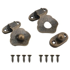 ZZLZX 2PCS Wooden Box Latch Lock 8 Screws Jewellery Wooden Box Latch Antique Bronze Metal Hasp Furniture Jewellery Box Lock Suitcase Cabinet Hasp for Gift Boxes Doll Houses Closets Containers
