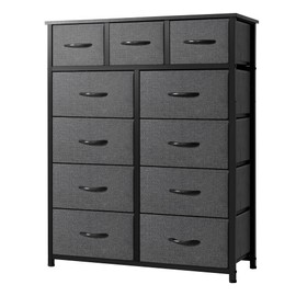 AZL1 Life Concept 11-Drawer Dresser, Fabric Storage Tower for Bedroom, Living Room, Large Tall Dressers for Bedroom with Wooden Top and Metal Frame, Bedroom Dressers & Chests of Drawers, Dark Grey