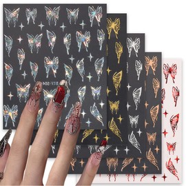 5Sheets Butterfly Nail Art Stickers Decals Spring 3D Self-Adhesive Nail Decals Laser Rose Gold Designs Nail Supplies Red DIY Nail Decorations for Women Girls Manicure Accessories
