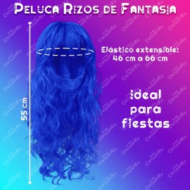 Peluca Azul Marino Larga Ondulada Fiesta Disfraz Fantasía
