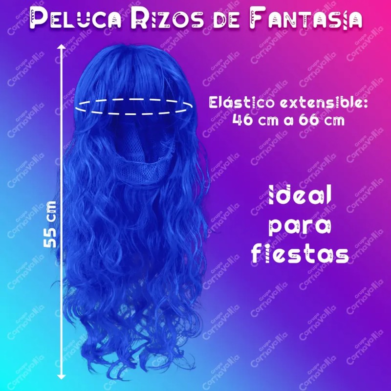 Peluca Azul Marino Larga Ondulada Fiesta Disfraz Fantasía