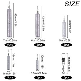 LBING Fishing Drop Shot Fishing Weights Kit 25 Pieces Drop Shot Rig Weights Fishing Sinker + 5 Pieces Fishing Swivels Fishing Accessories