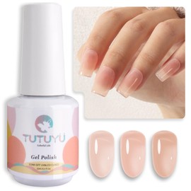TUTUYU Nude Pink Gel Nail Polish,Neutral Sheer Light Pink Gel Polish for Nail Art at Home Salon,0.5 Oz UV Soak Off Translucent Long Lasting Jelly Nail Polish - GP0016