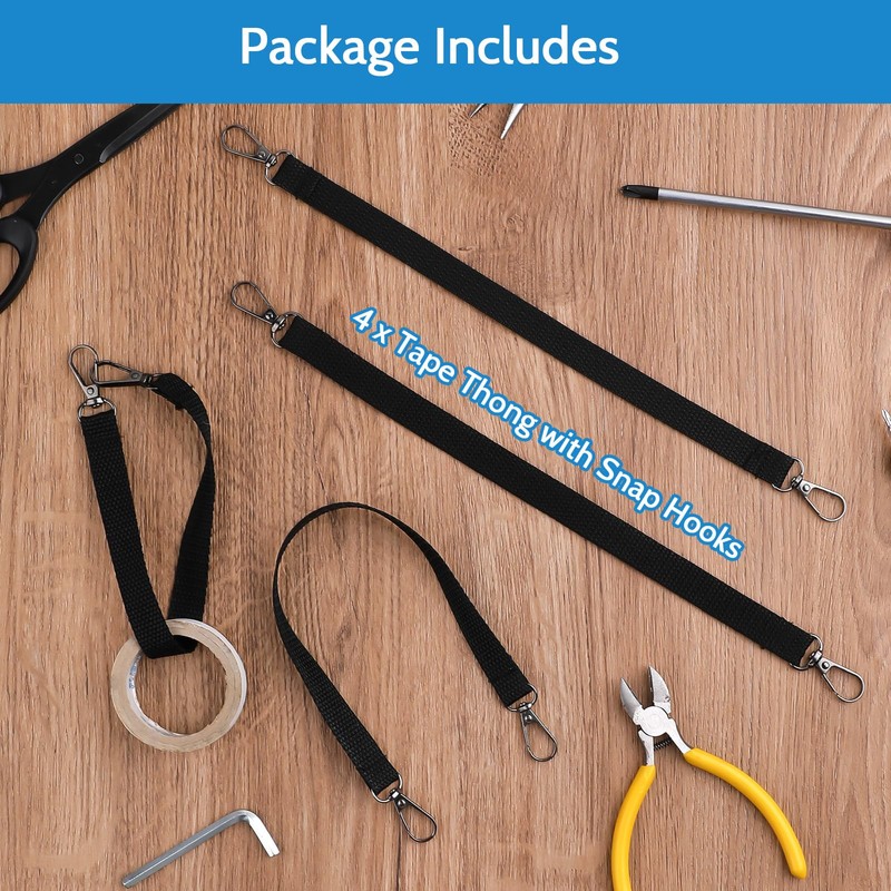 4 Black Electrical Tape Holders - Thong with Snap Hooks,