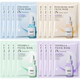 16 Pack Korean Sheet Face Mask Skin Care Set for Women