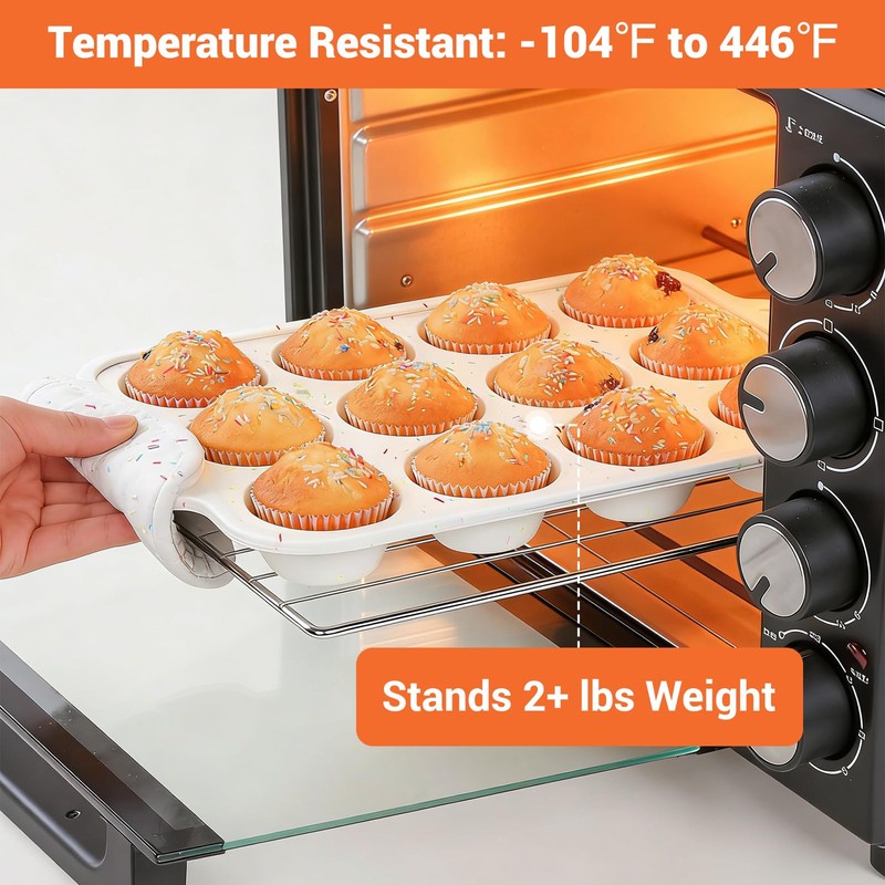 2 Pack Silicone Muffin Pans, 12-Cup Non-Stick Cupcake Baking Mold,